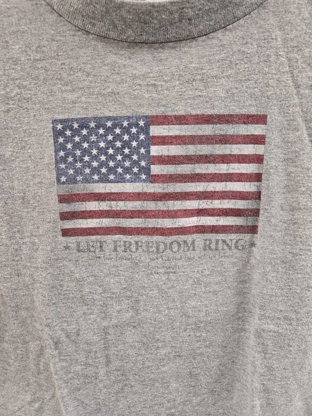 American Flag Let Freedom Ring Shirt Mens Medium Gray Patriotic Graphic Tee